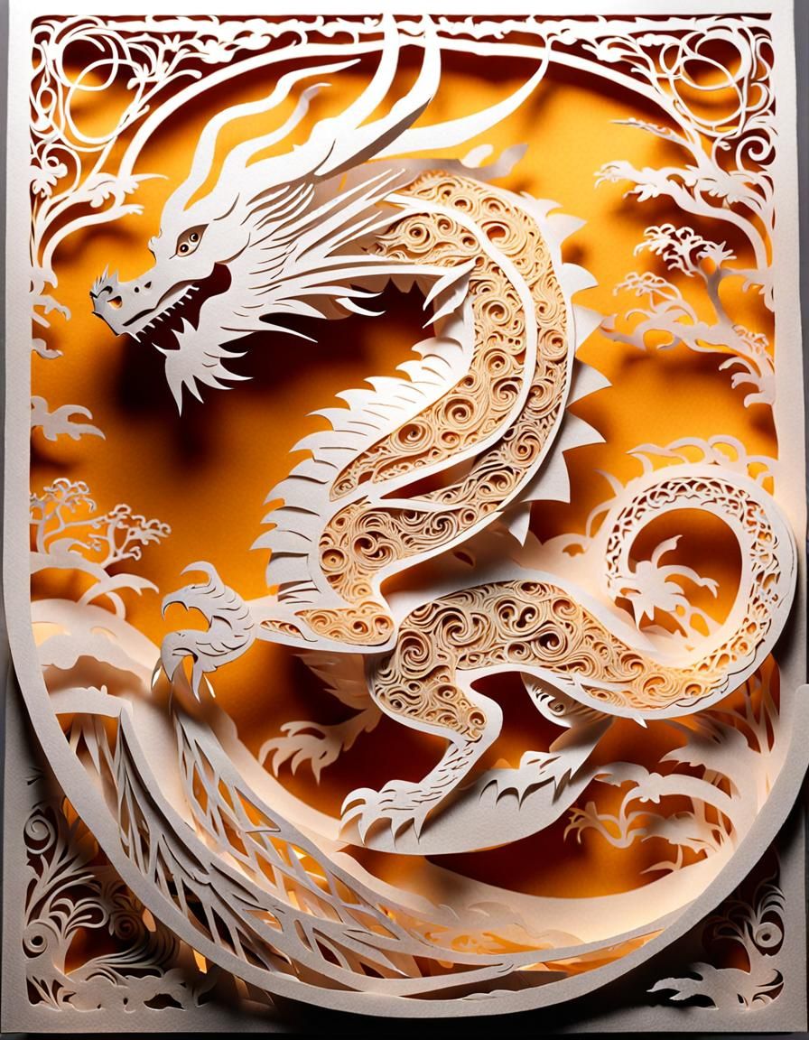Intricate Kirigami Dragon Sculpture