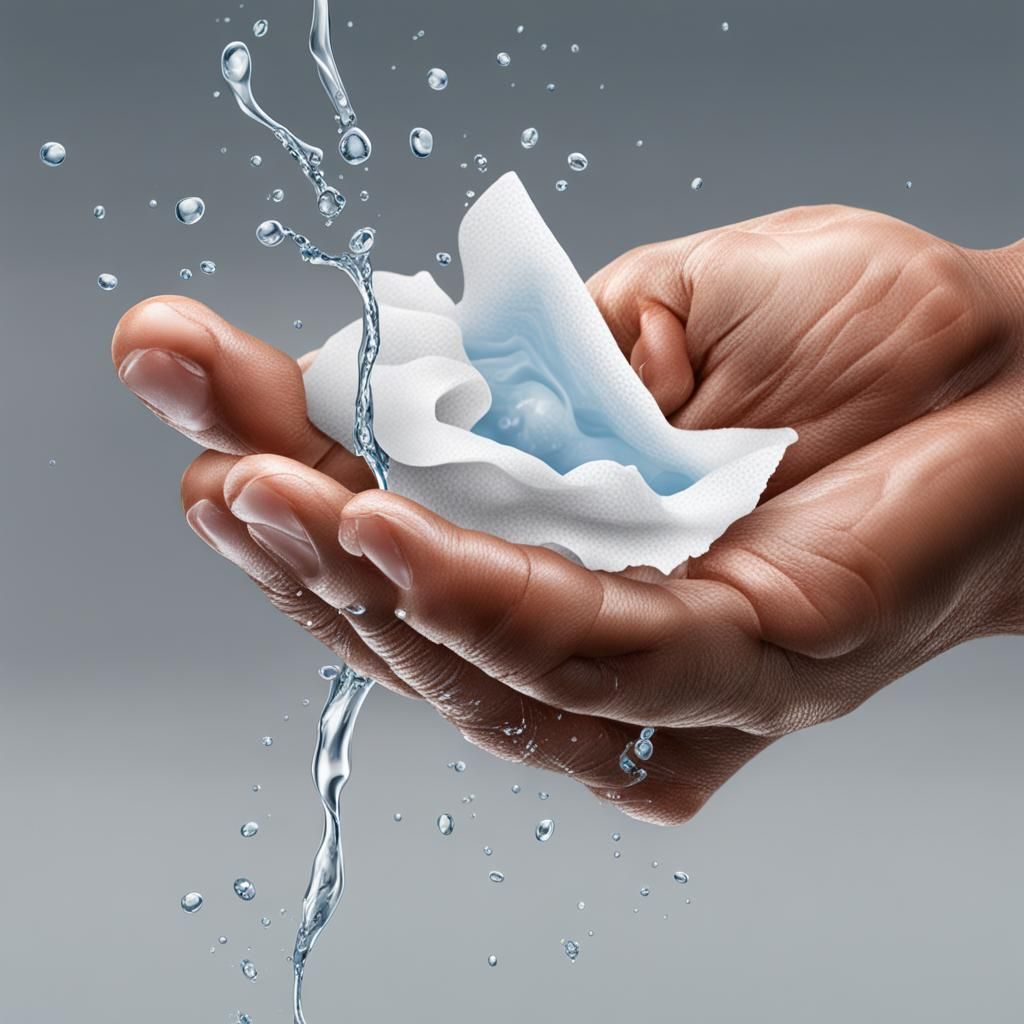 Realistic Hand Squeezing Wet Tissue