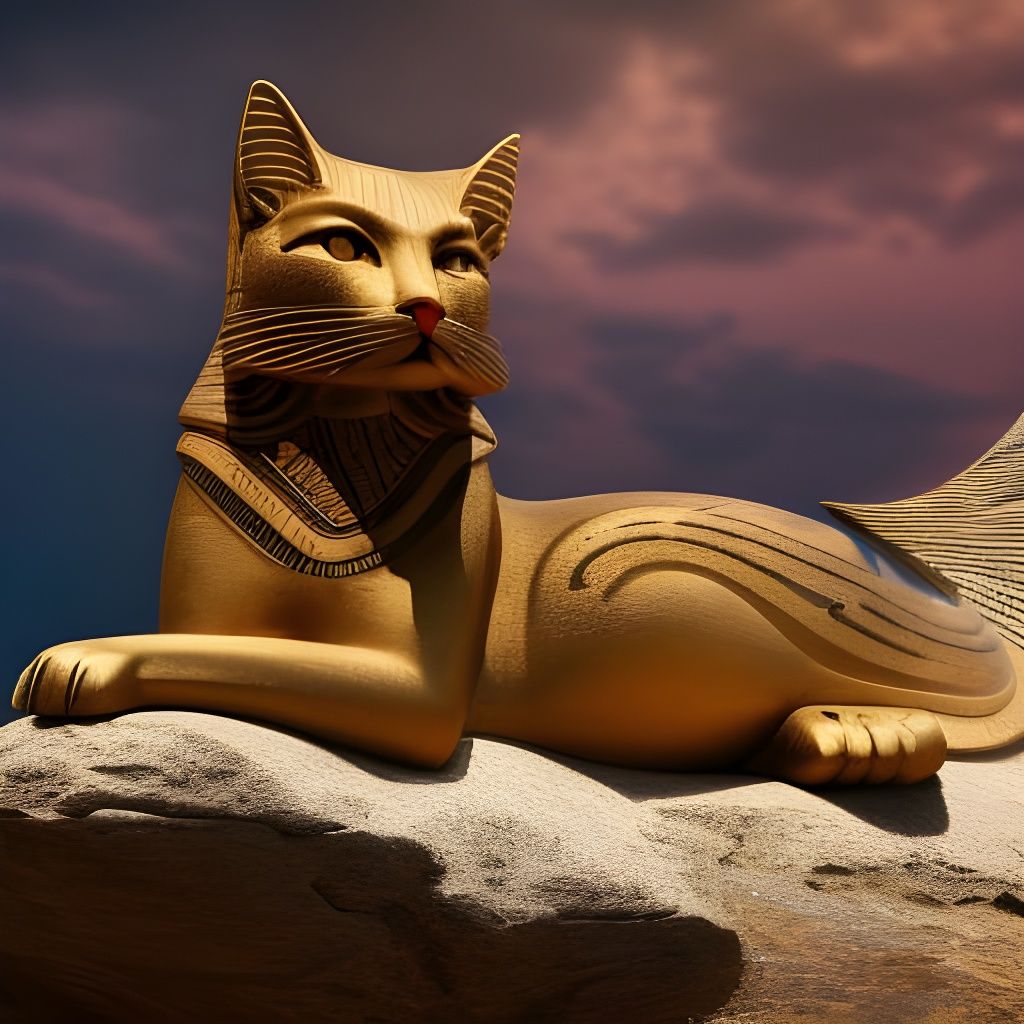Egyptian Cat on Stone Laptop, High Resolution