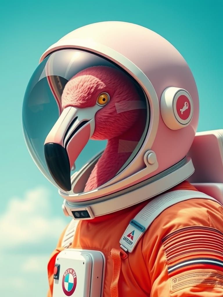 Cosmic Flamingo Wears Vibrant Bubblegum Helmet