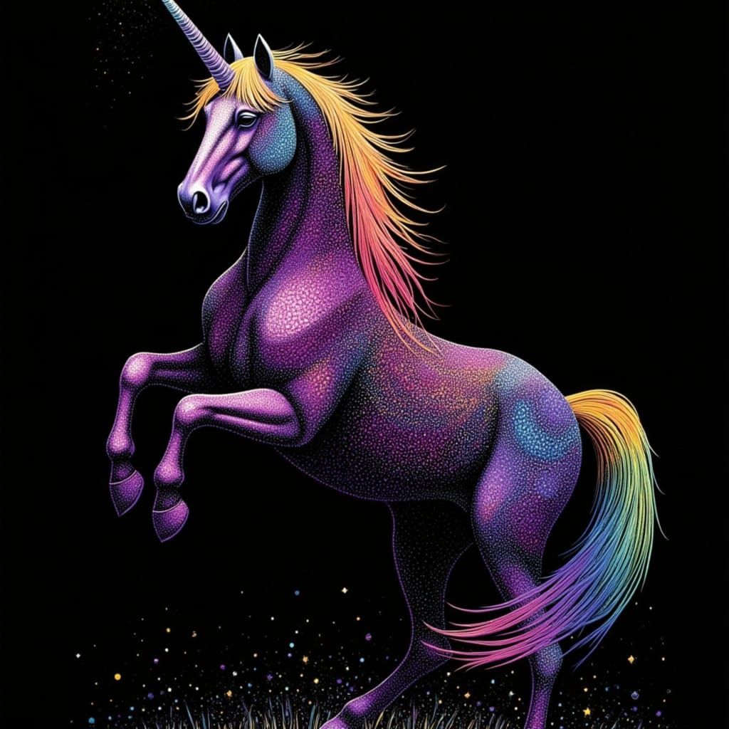 Majestic Rainbow Unicorn in Scratch Art Style