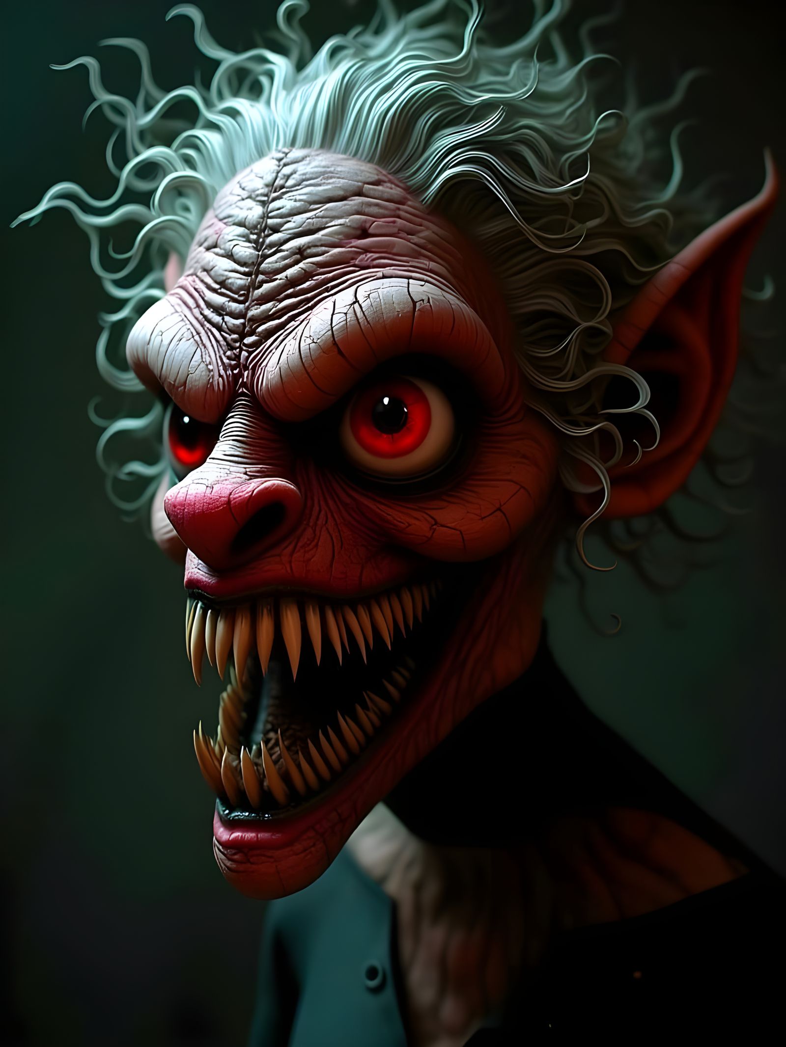 Horrifying Demon Face with Gnarled Flesh and Sinister Grin