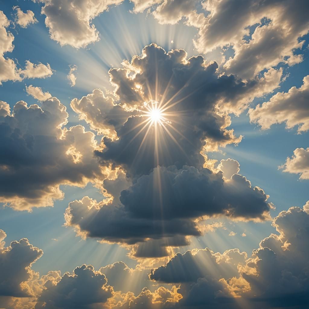 Divine Sunshine Beams Through Heavenly Clouds