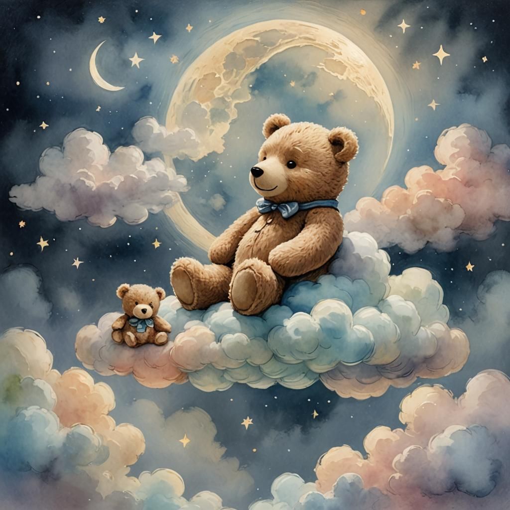 Teddy Bear Dreamscape in Pastel Watercolor Style