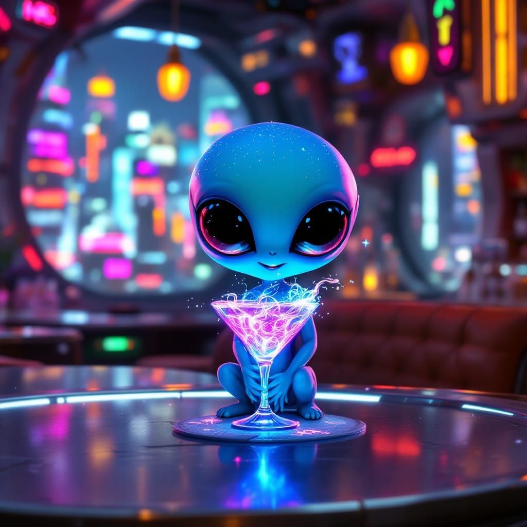 Cosmic Chibi Alien at Bide-a-While Station Bar