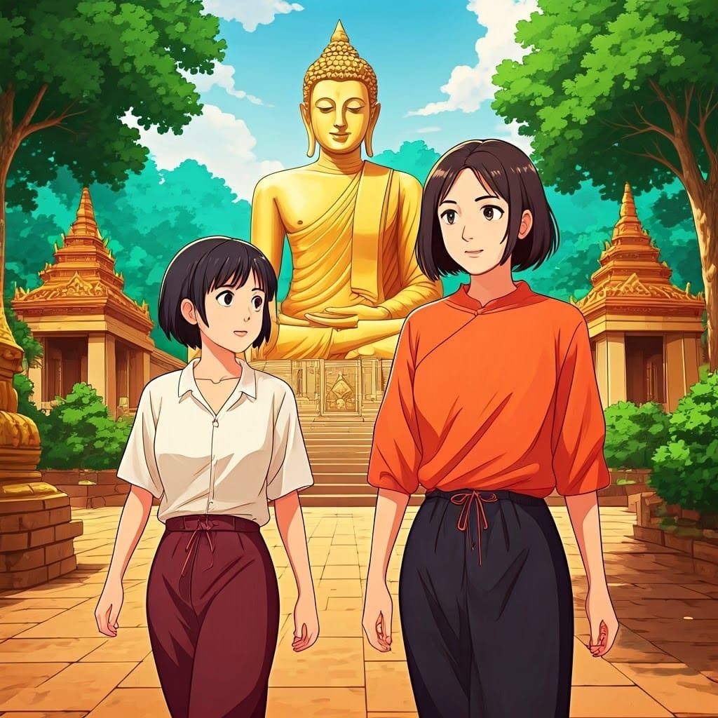 Thai Women in Temple: Manga Scan Aesthetic