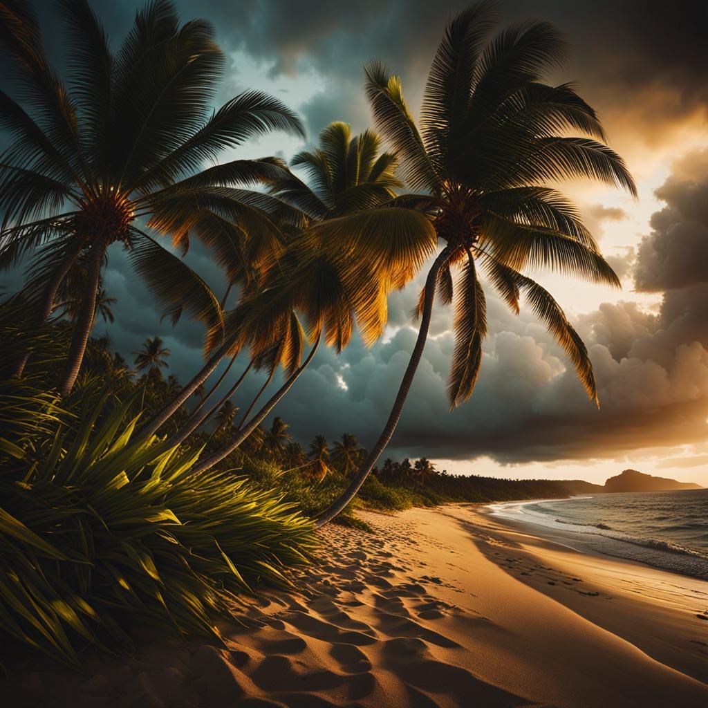 Monsoon Windswept Tropical Beach at Golden Hour
