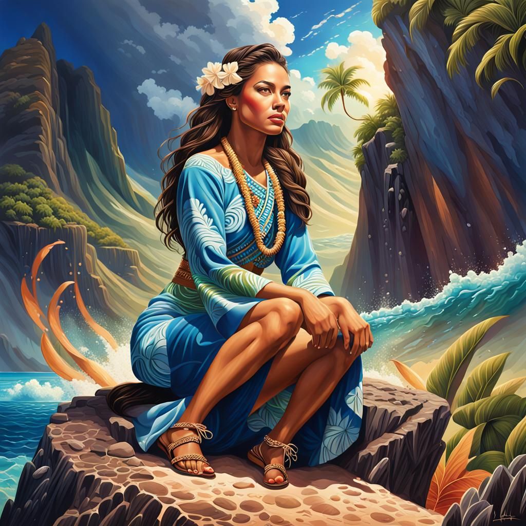Beautiful Classy Polynesian lady on a summer beach
