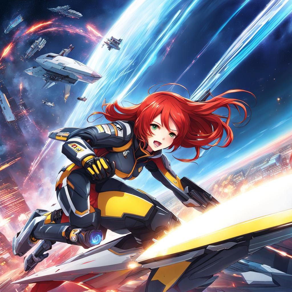 Red-Haired Girl Playing Wipeout in Anime Style