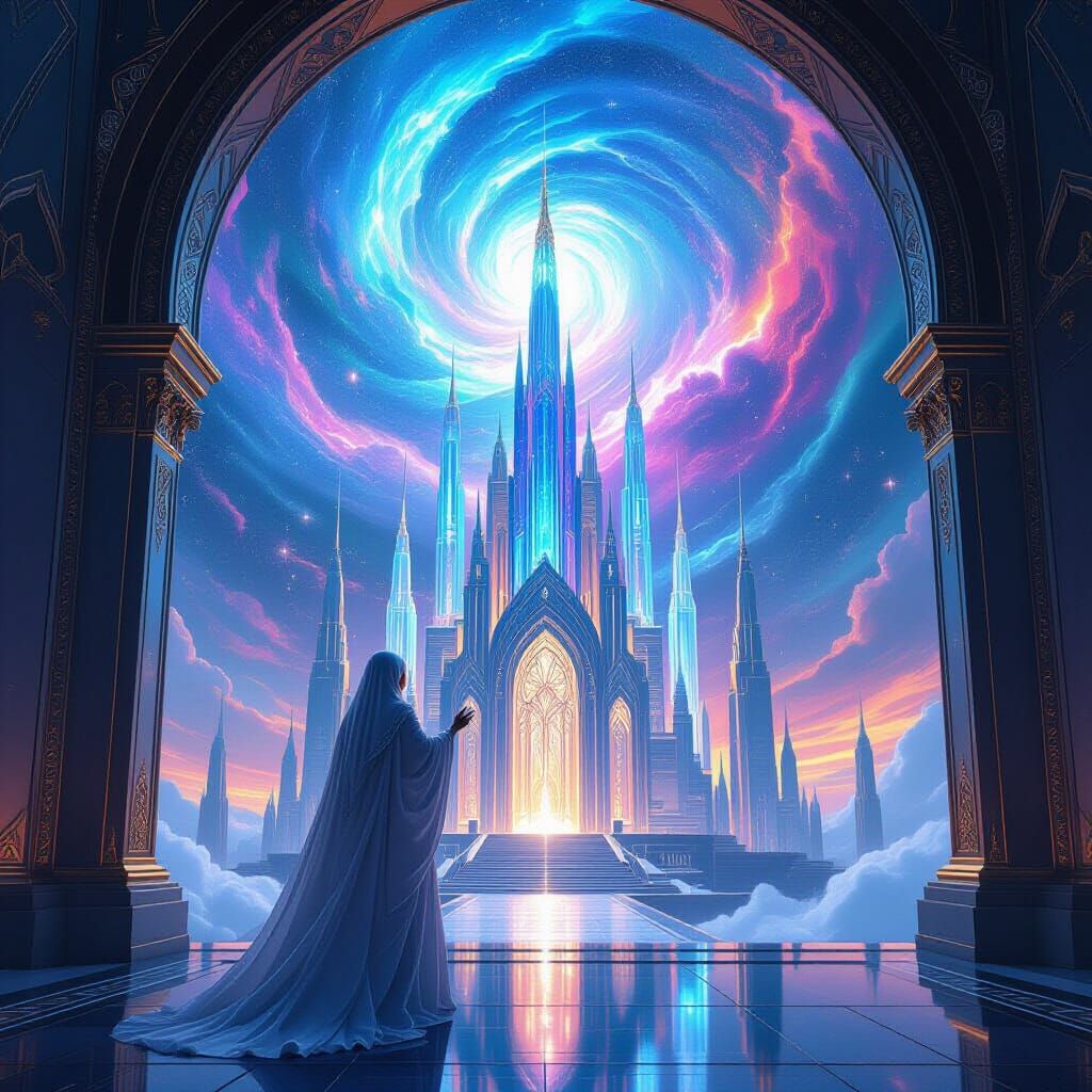 Celestial Architect Designs Cosmic Cathedral in Nebula