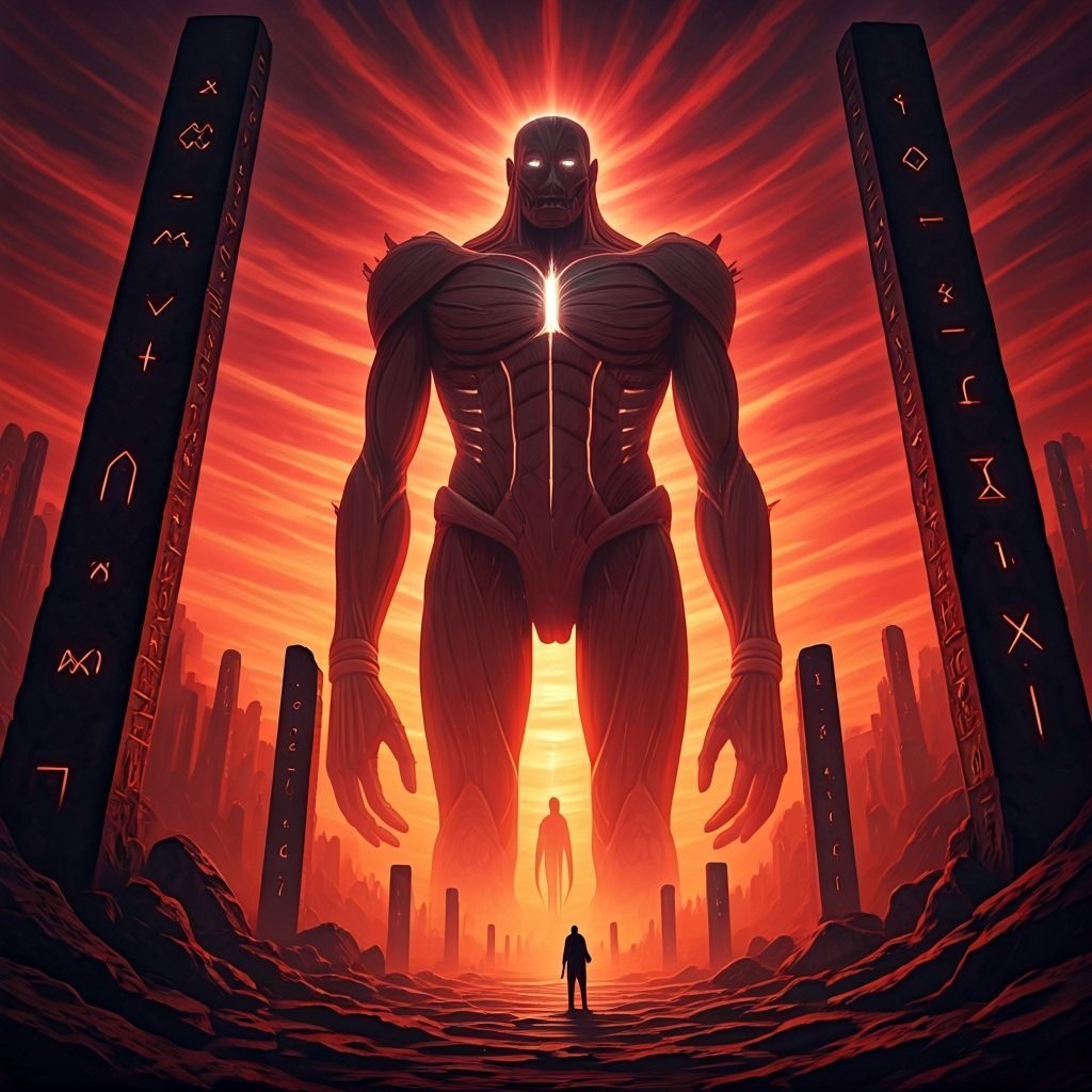 Colossal Titans Harnessing Vril Energy Under Crimson Sky