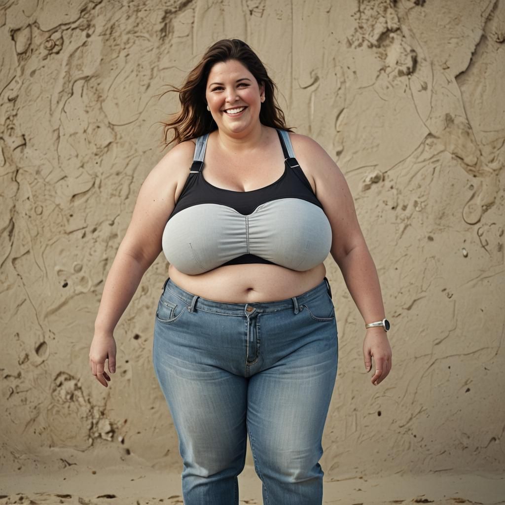 Plus-Size Figure on Beach: AI-Generated Portrait