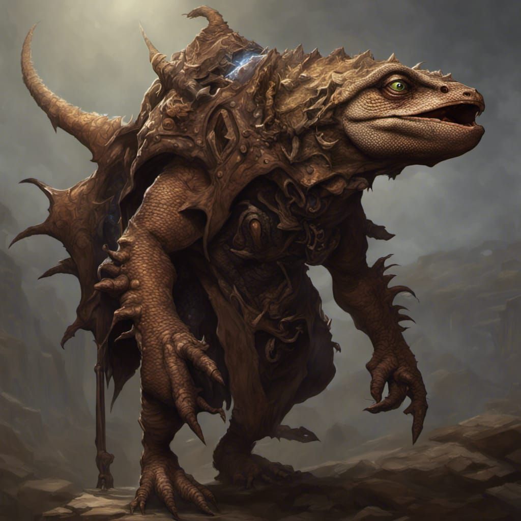 Zerg-Fused Lizardfolk Peasant in Dark Fantasy Art