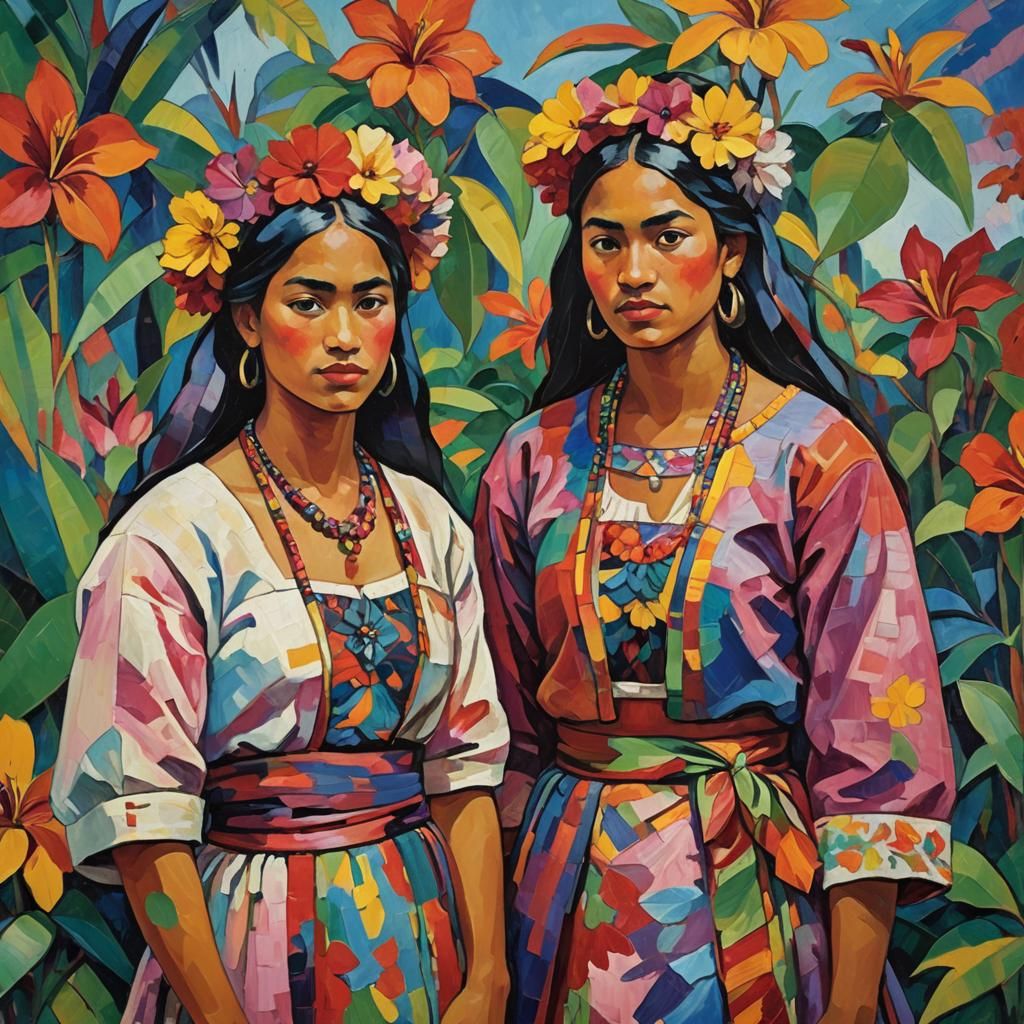 Tahitian Women Portrait in Fauvist Impasto Style