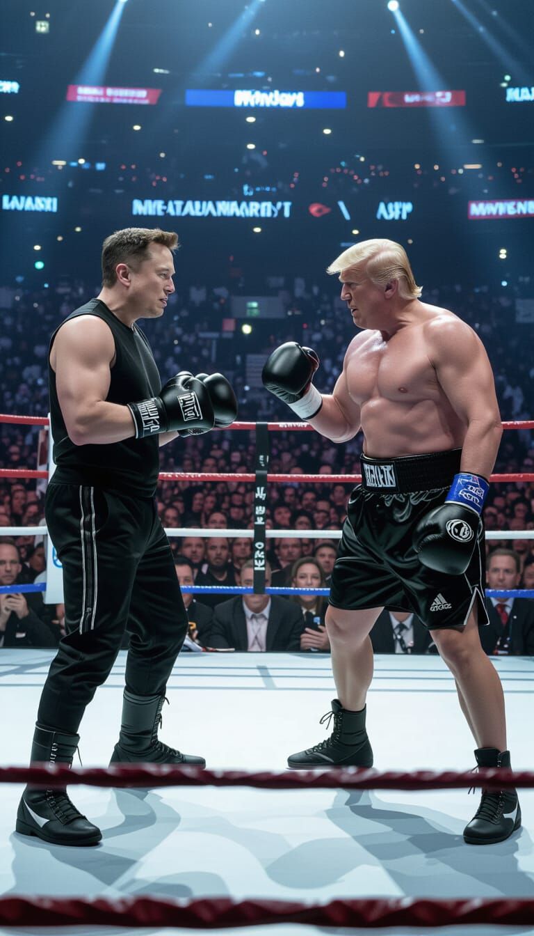 Musk vs Trump: Boxing Match in Photorealistic Style