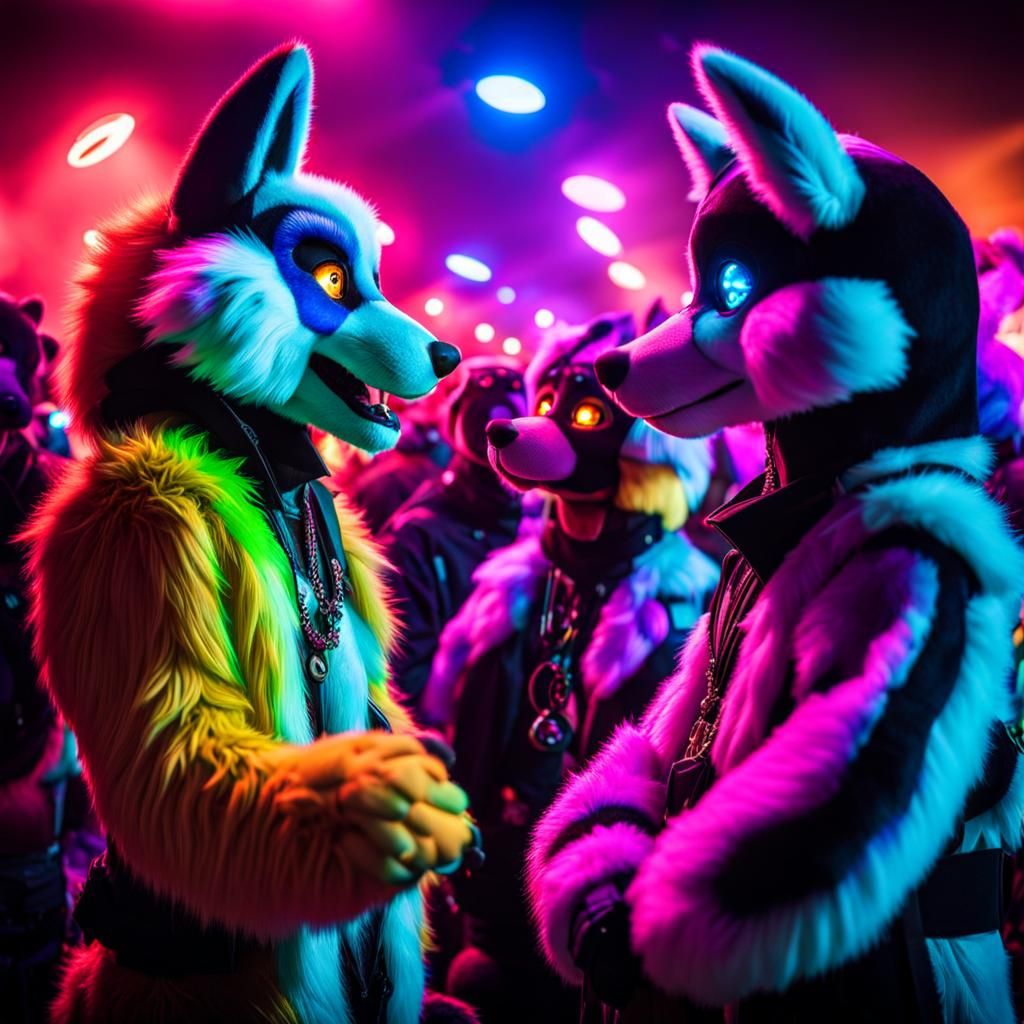 Furries at a Rave Party in Hyperrealistic Style