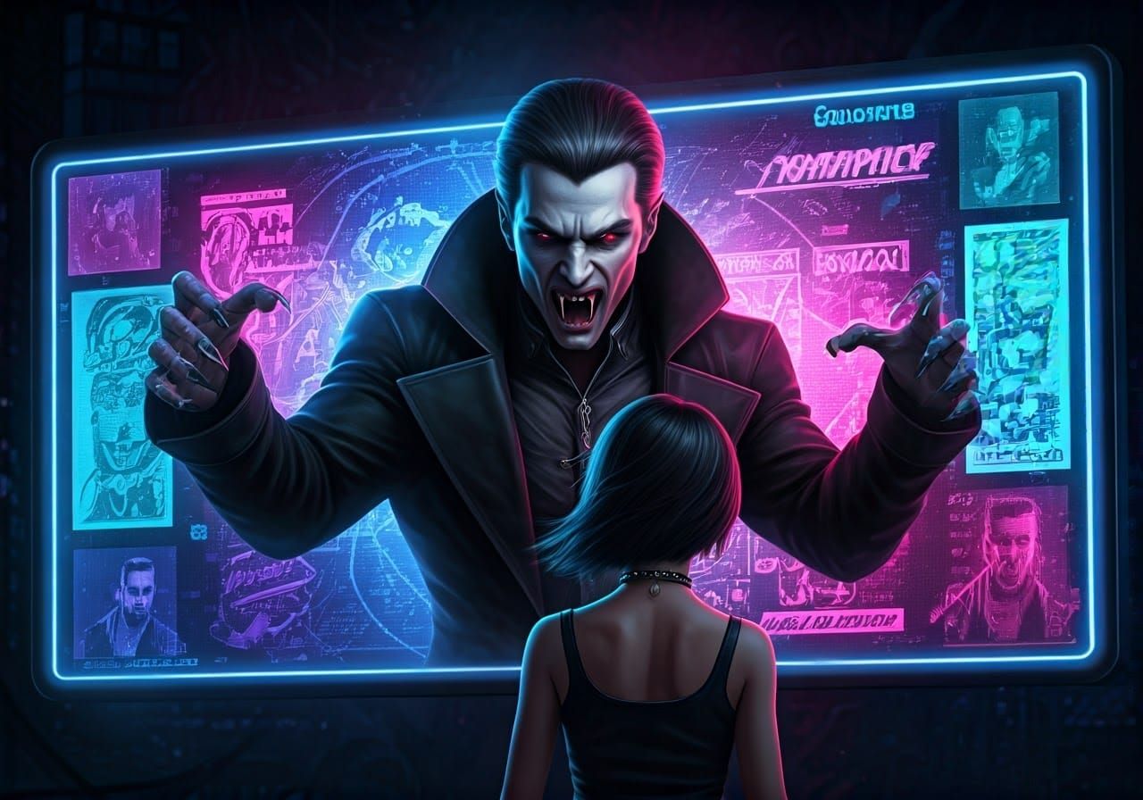 Cyberpunk Vampire Emerges from Digital Realm