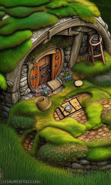 Fantasy Shire Hobbit House: Hand-Drawn RPG Map