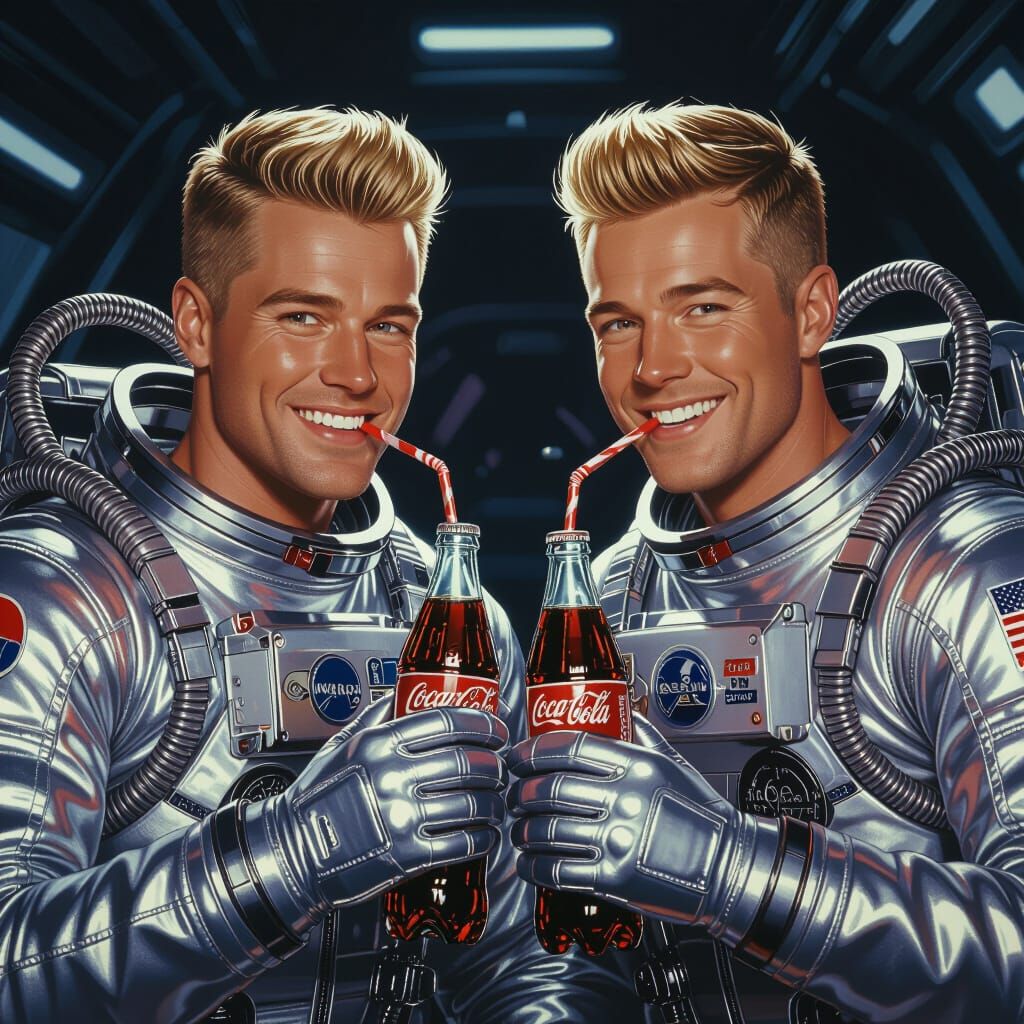 Astronauts Share Coke in Shiny Suits: Fantasy Concept Art