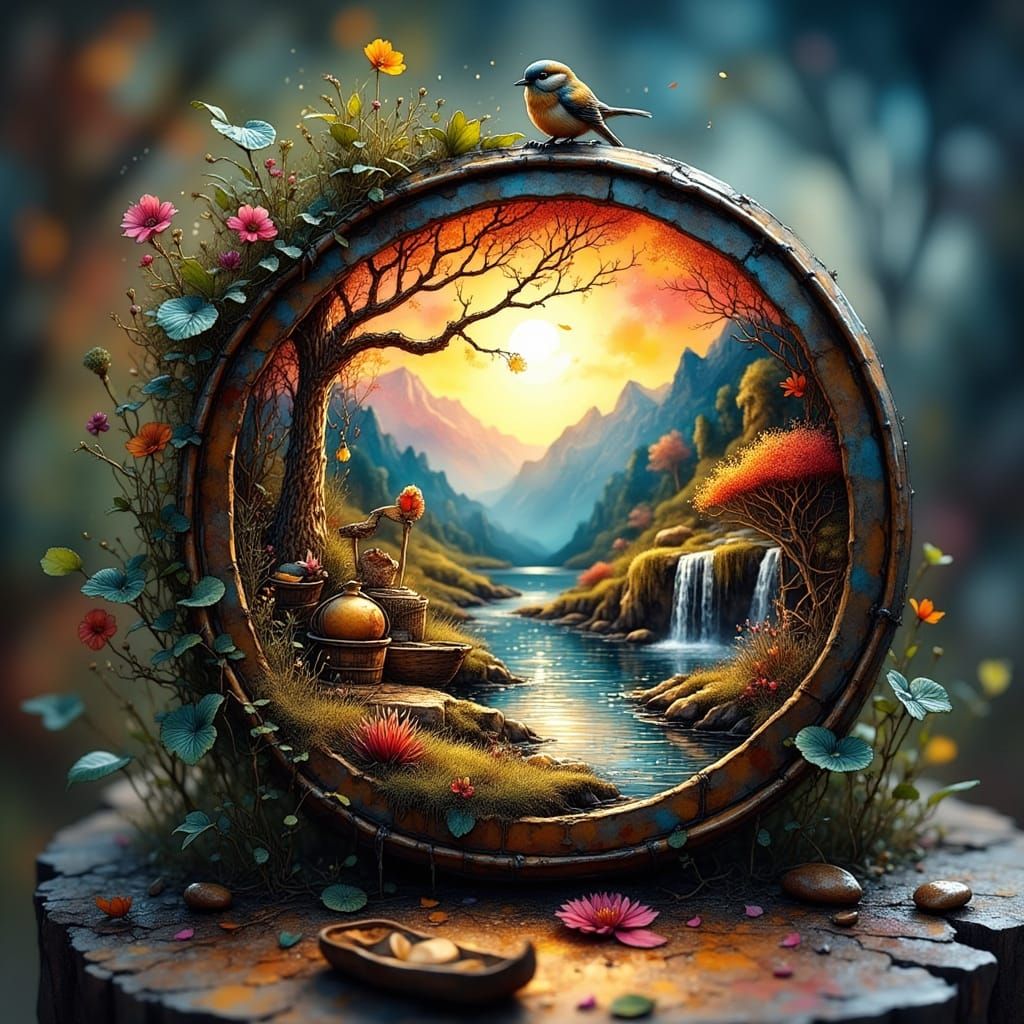 Vibrant Micro Scene Inside Metal Tank