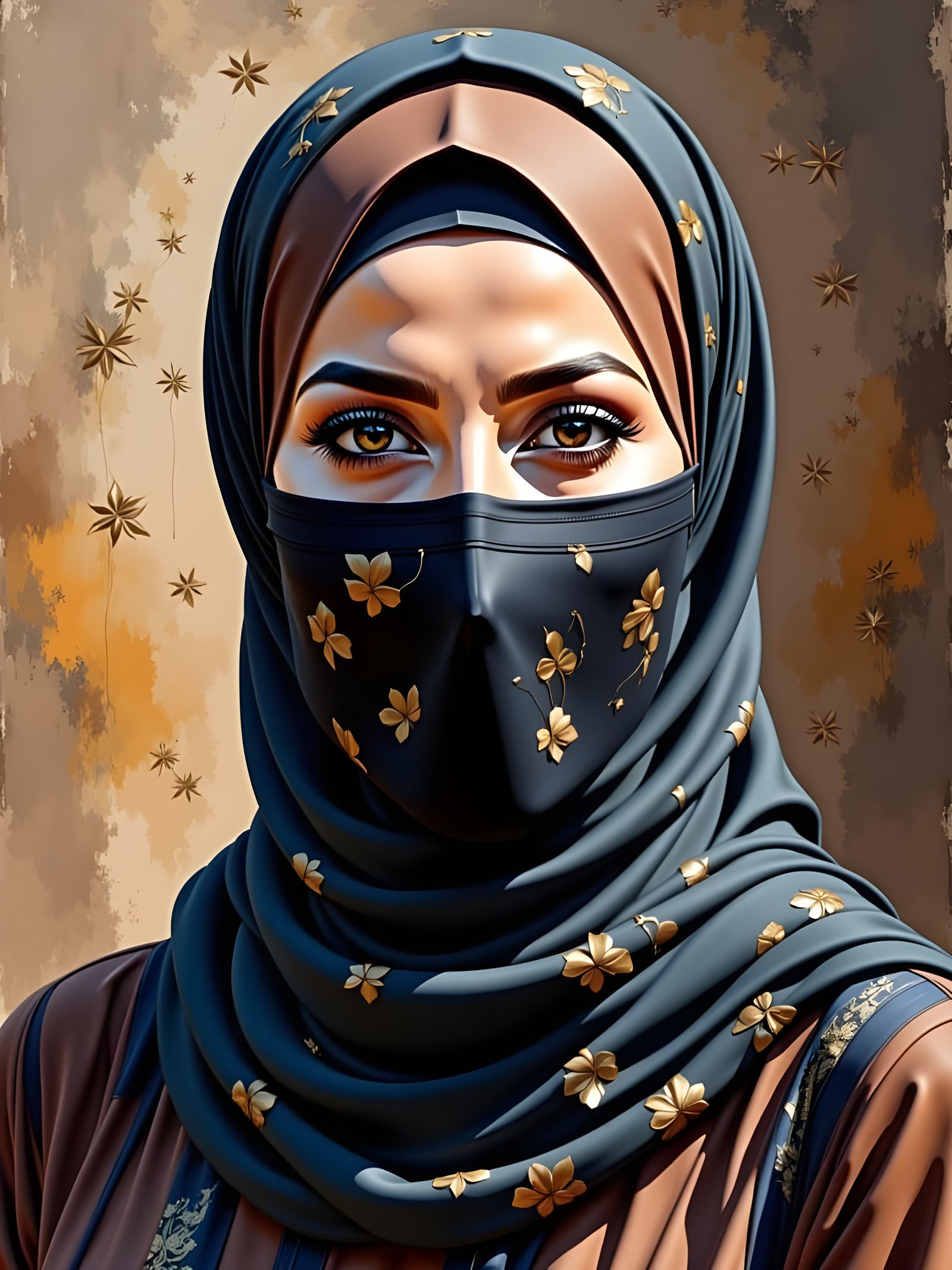 Masked Beauty Portrait in Oil-Gouche Style