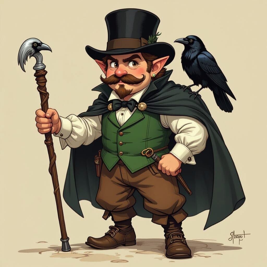 Whimsical Halfling Rogue with Raven Companion
