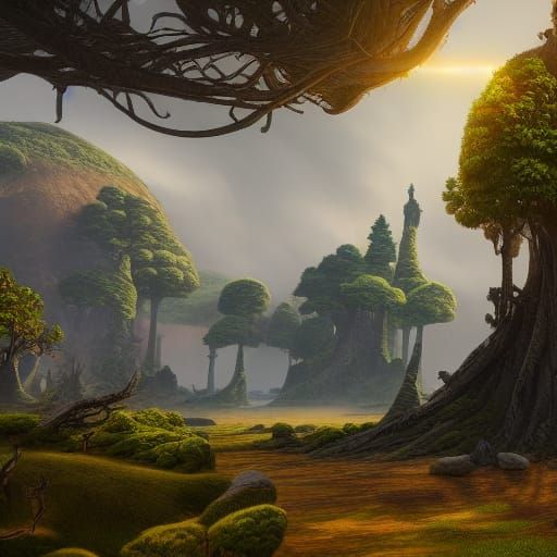 Fantastical Island with Globe Trees: Detailed Matte Painting