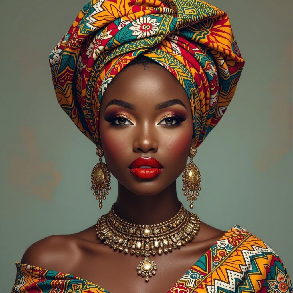 African Goddess Portrait in Hyperrealistic Style