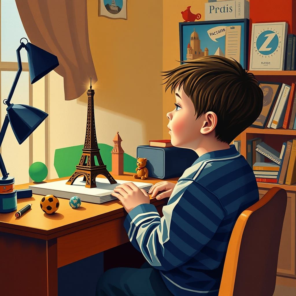 Boy's Abstract Cubist Eiffel Tower Dream