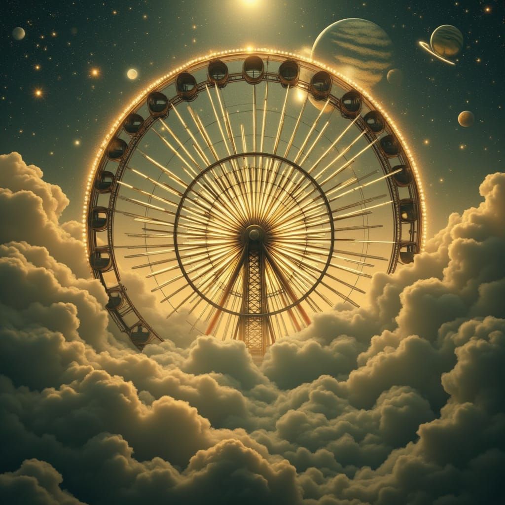Giant Ferris Wheel in Cosmic Clouds, Dreamy & Surreal