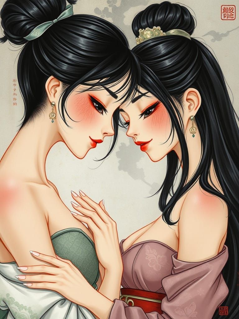 Sumi-e Masterpiece of Two Enchanting Sirens