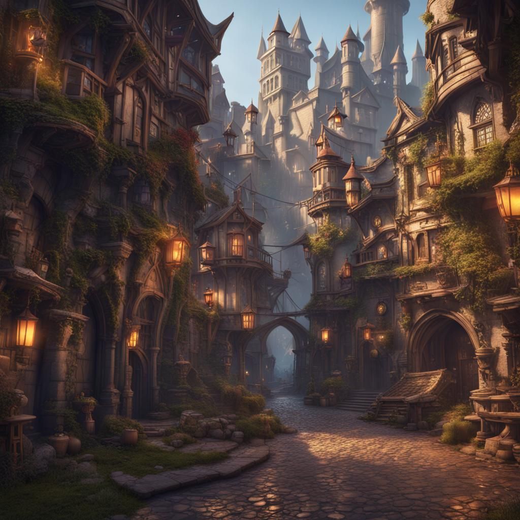 Fantasy City at Early Morning: Detailed Matte Painting
