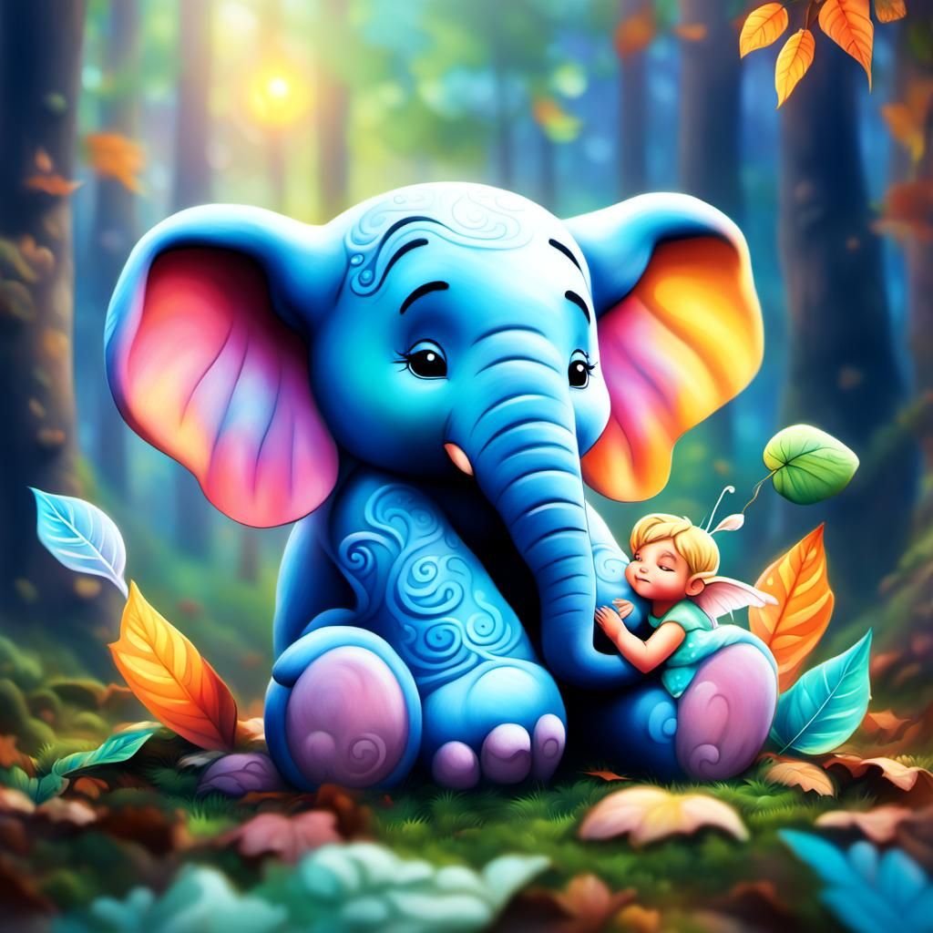 Sleeping Elephant with Tinkerbell in Fairytale Forest