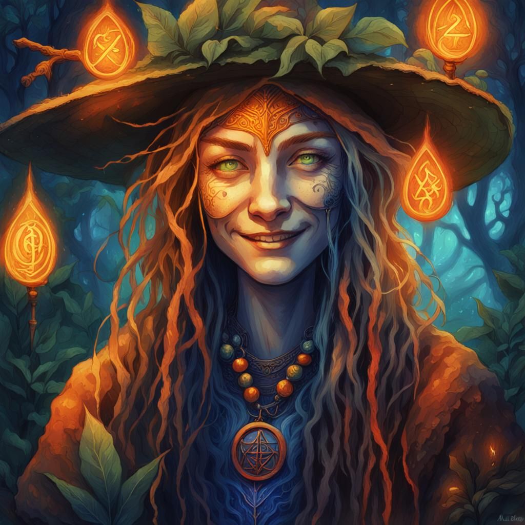 Hippy Witch Portrait in Digital Fantasy Art Style