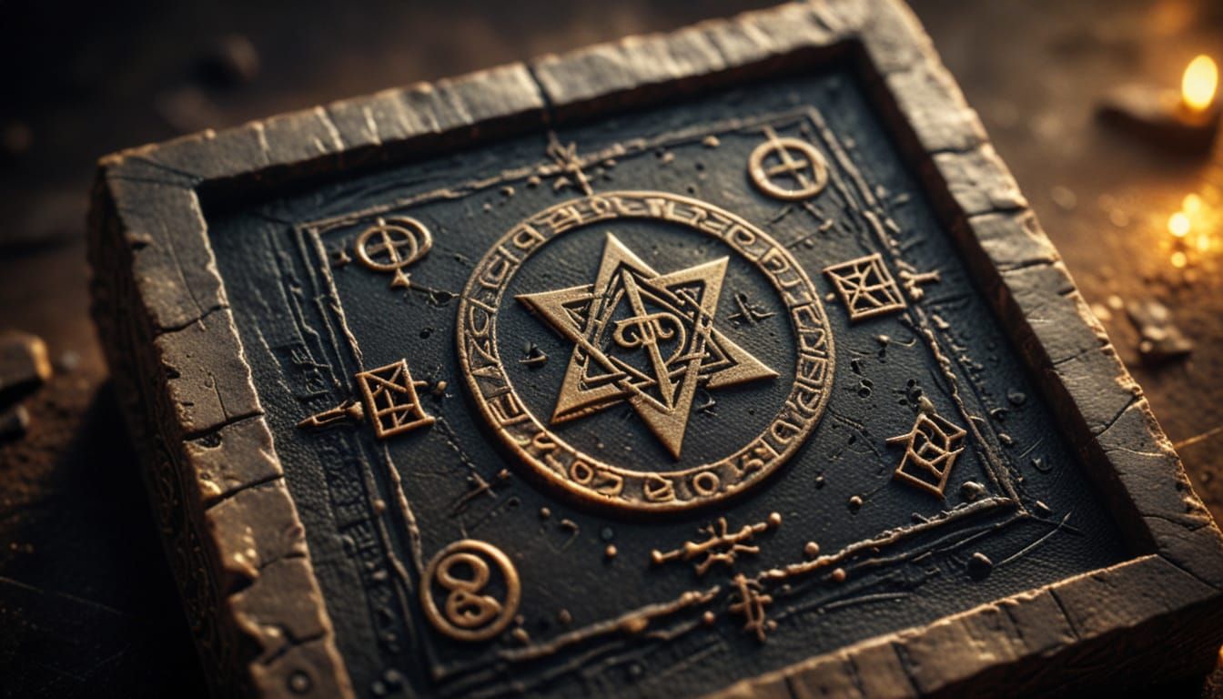 Cursed Magical Stamp with Runes in Dark Fantasy Art