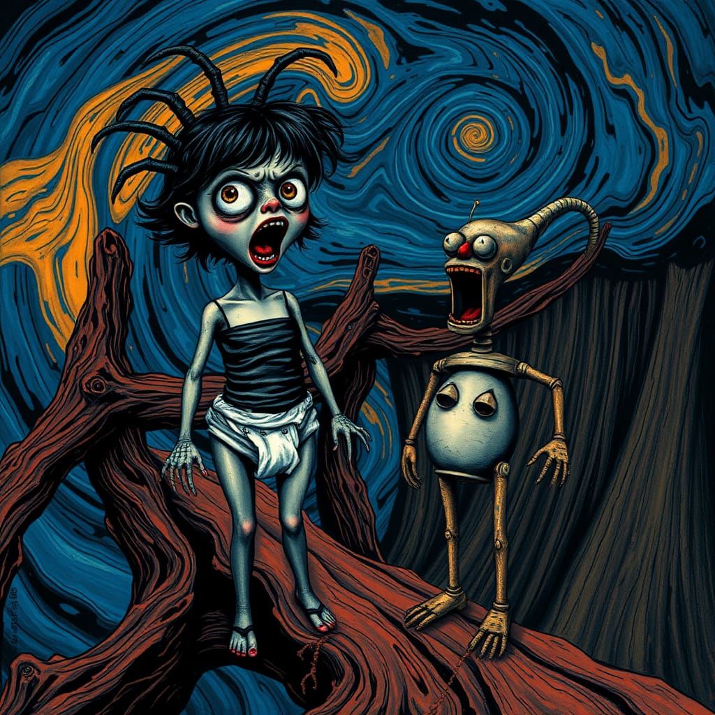 Goth Dolly Girl's Silent Scream in Maximalist Style