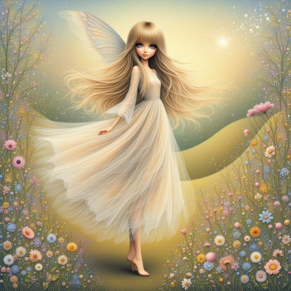 Ethereal Fairy Sprinkling Pollen, Art Nouveau Style