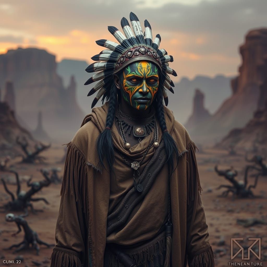 Shaman in Alien Wasteland, Dark Fantasy Art