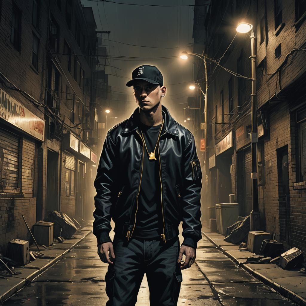 Eminem in Dark Alleyway: Gritty Realism