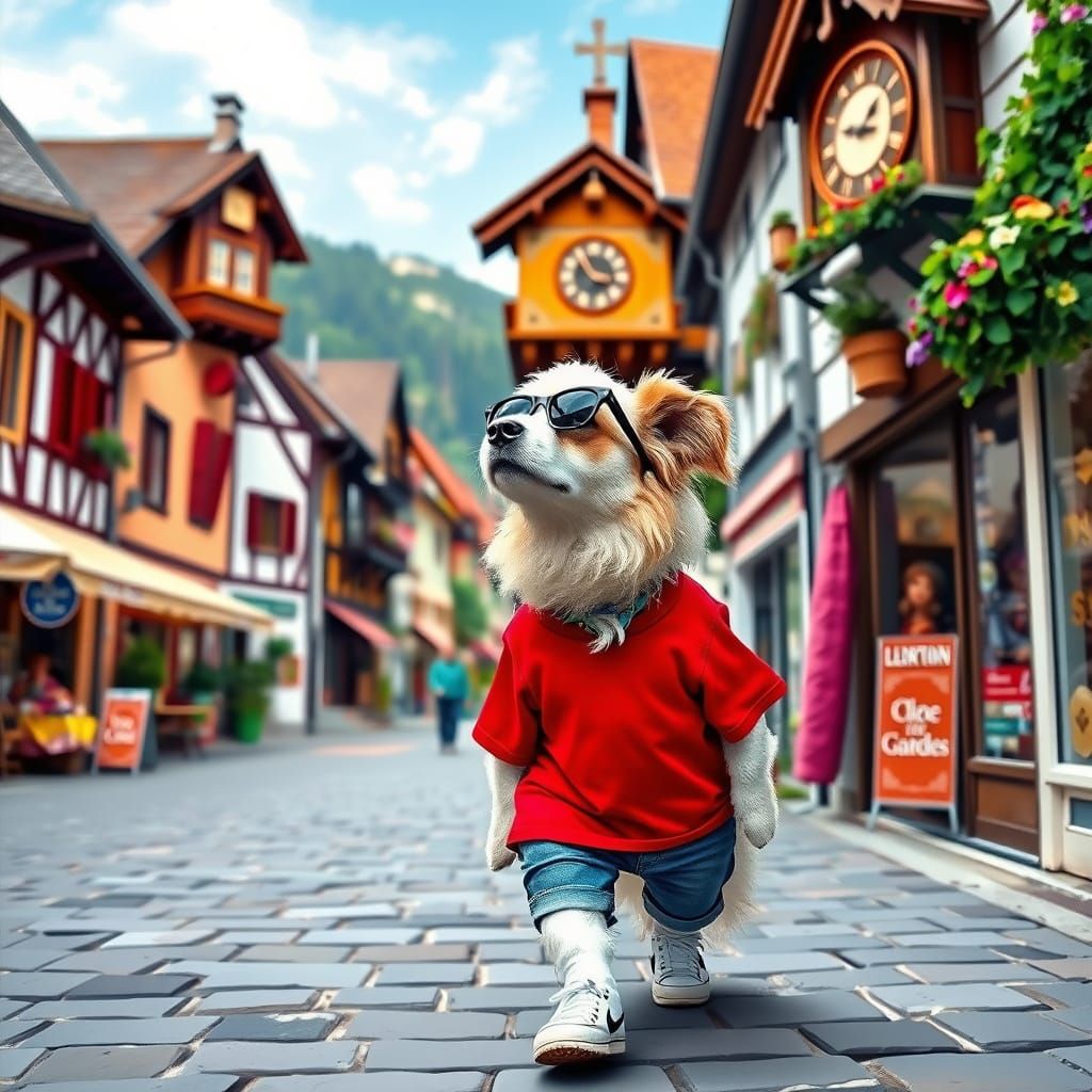 Whimsical Shetland Sheepdog in Colorful German Town