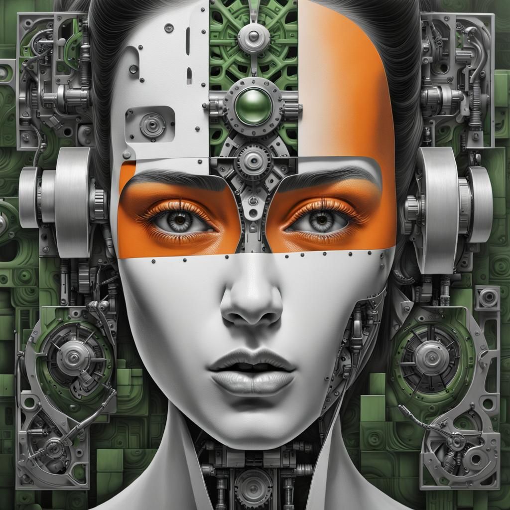 Futuristic Woman Portrait in Cubist Style