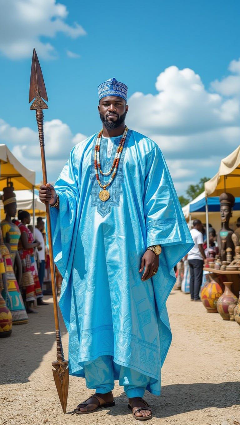 Distinguished Black Man in Vibrant West African Regalia