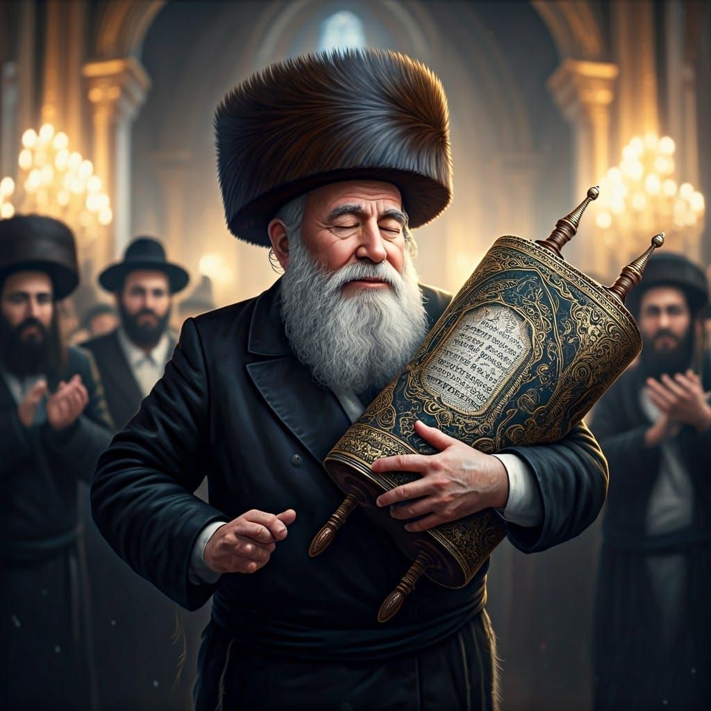 Hasidic Rebbe Dancing with Torah Scroll