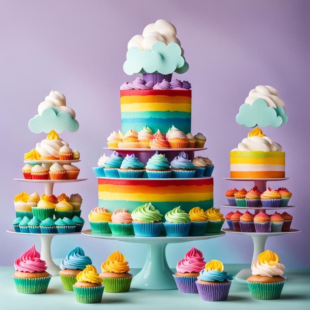 Rainbow Cupcake Cloud Cake Arrangement