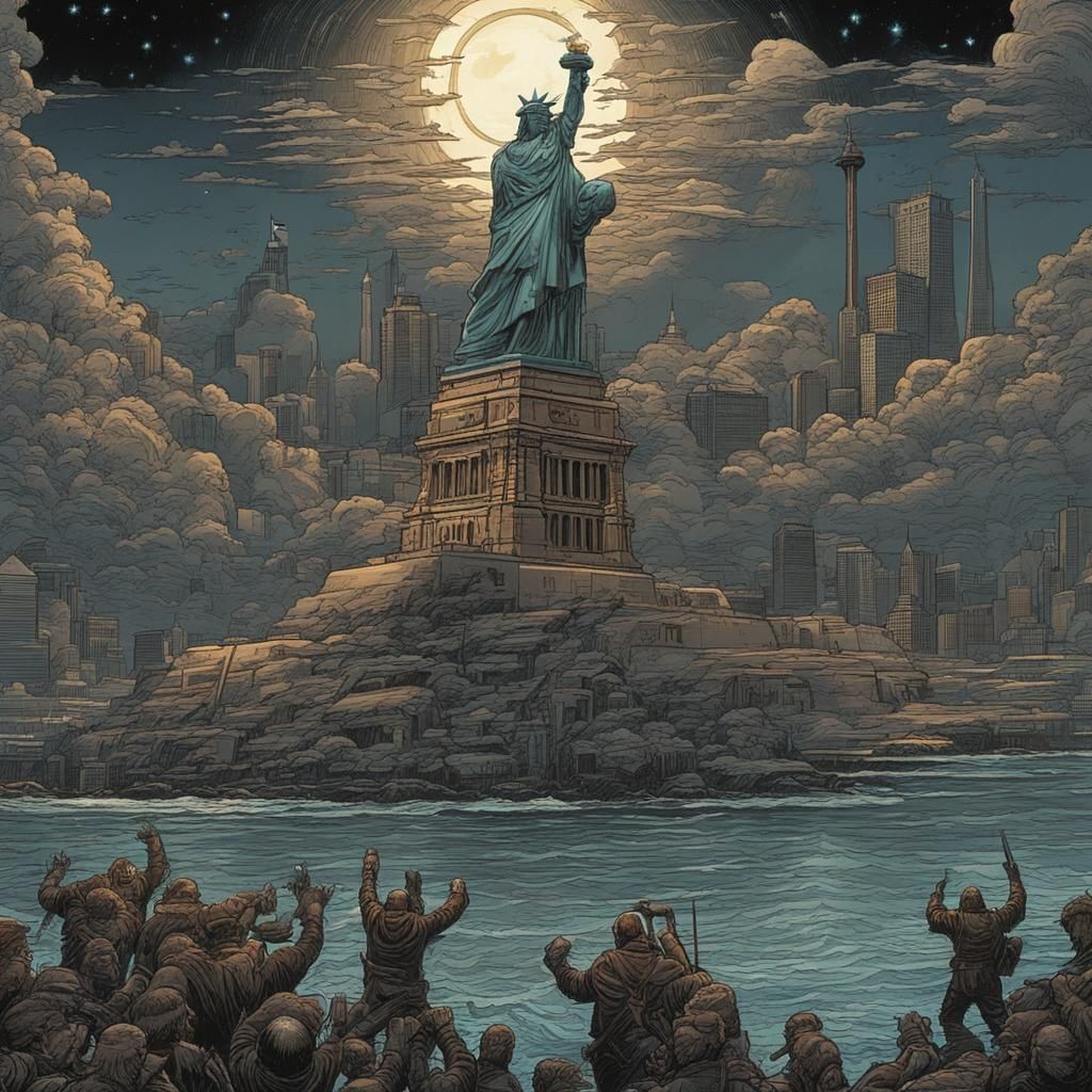 Planet of the Apes Statue of Liberty scene Mark Brooks and Dan Mumford, comic book art, perfect, smooth