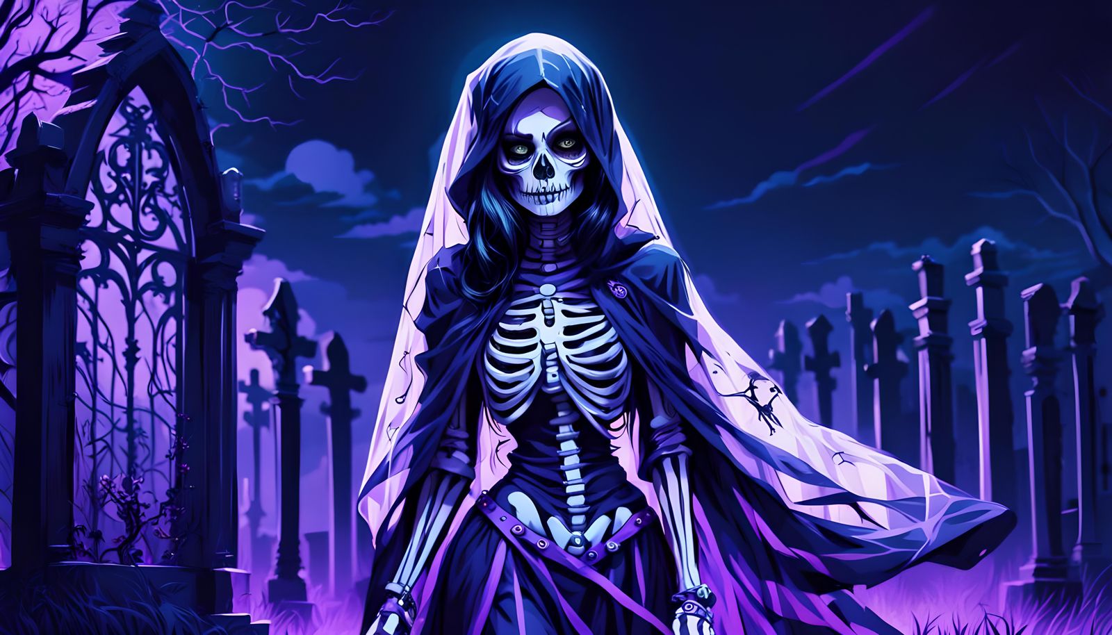 Gothic Skeleton Bride with Neon Accents