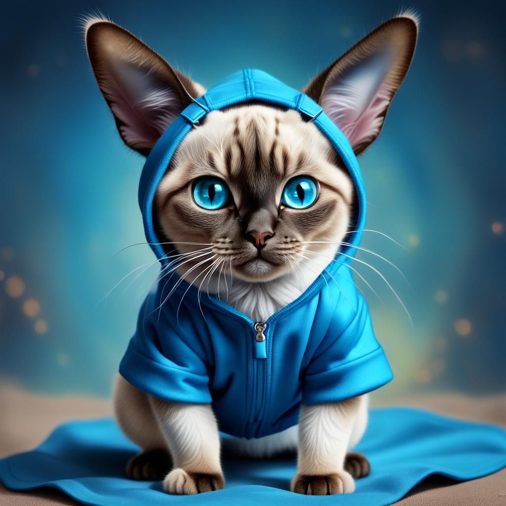 Cute Siamese Cat Wearing bunny Costume