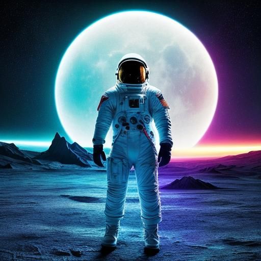 Astronaut in Space Center: Abstract Expressionist Digital Ar...