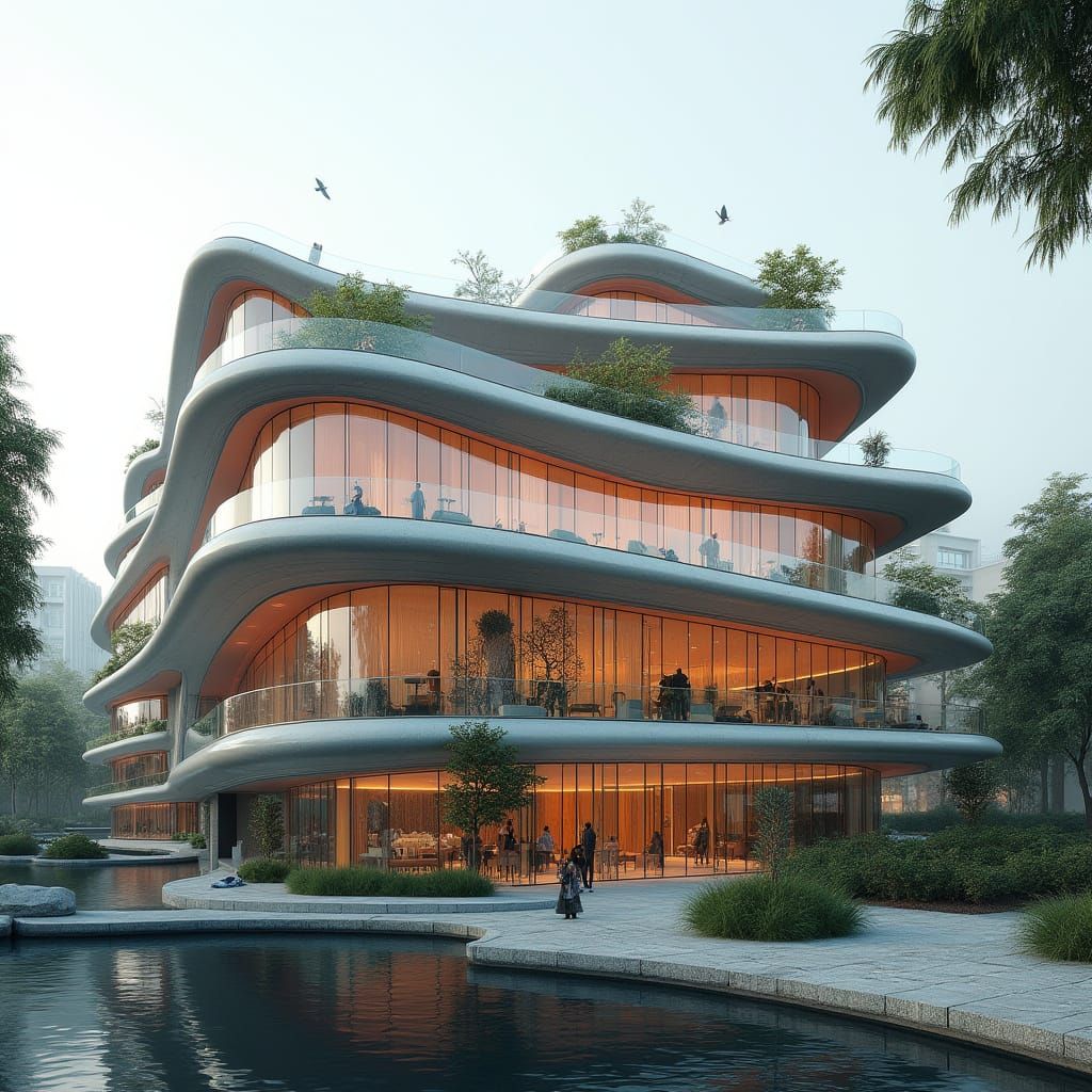 Futuristic Flower Building with Snake Skin Texture