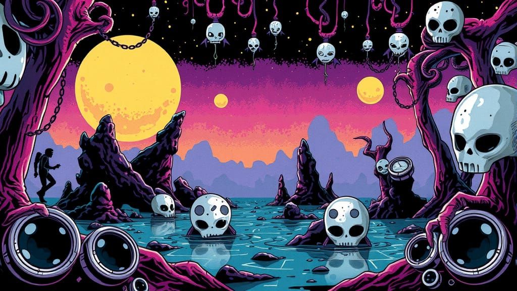 8-Bit Alien Invasion with Acid Ink Atmosphere